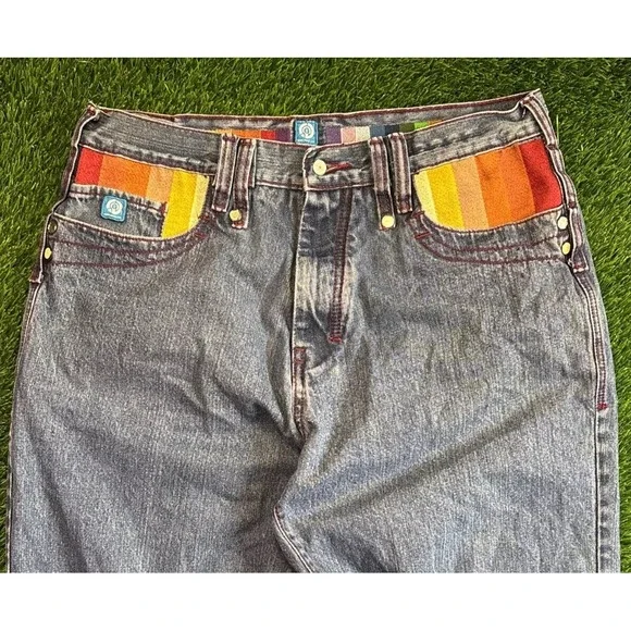 VTG Coogi Jeans Mens 36x33 Blue Y2K Hip Hop Baggy Embroidered Colorful Tag 34x32